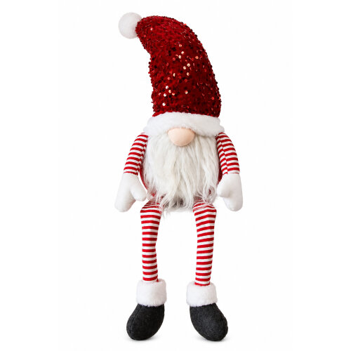 Large Red Glam Christmas Gonk Figure, 75cm Sitting Decoration with Sparkly Sequined Hat, Soft Polyester Indoor Ornament