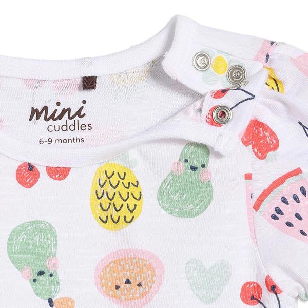 Mini Cuddles Baby Girls Fruit Print Dungaree 2pc Set , Multicolour