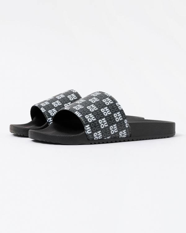 HUGO Timein Mens Slides with Checkered Logo Strap - Black 001