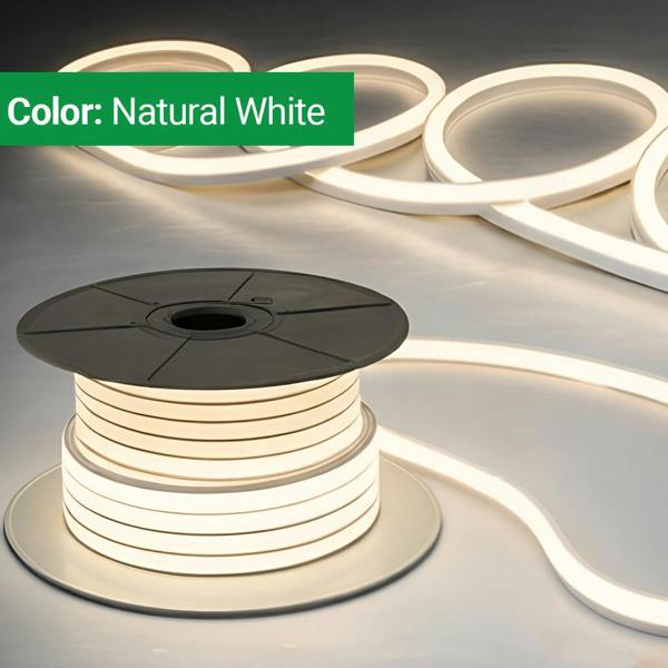 ENER-J 30 Meters 24V Silicon Neon Strip, Size: 10x10mm, IP65. Includes 30pcs Clips & 5 connector cable, Natural White