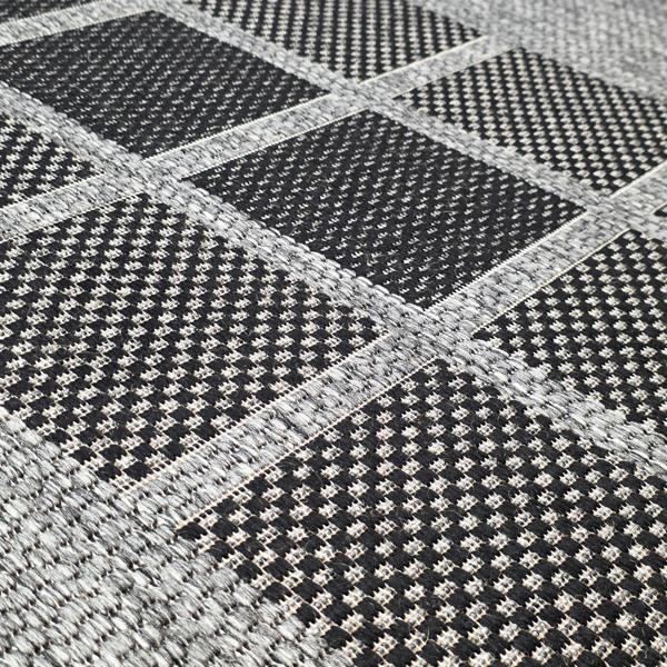Non-Slip Grey Black Rug Geometric Border Design Flat Weave Kitchen Dining Room Living Room Area Mat
