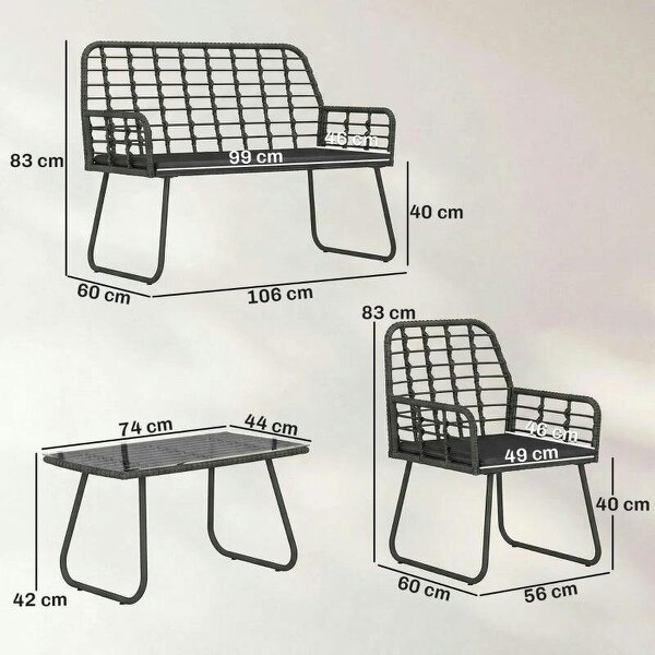 4 Piece Rattan Garden Furniture Set, Outdoor Patio Furniture with Loveseat, Armchairs and Coffee Table