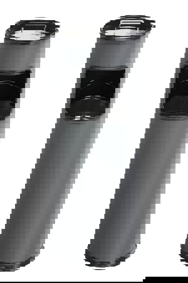 Durable Round Metal Waste Bin with Integrated Sand Ashtray | 17L | Charcoal