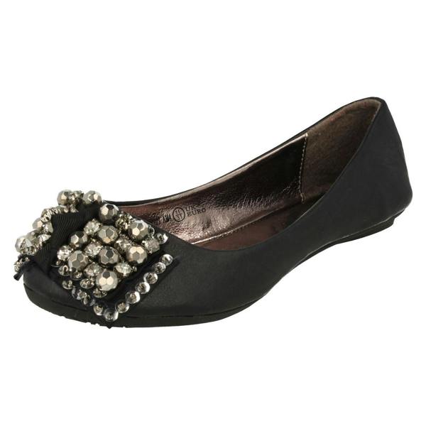 Cutie Girls Cutie Slip On Ballerina Pumps with Jewelled Bow