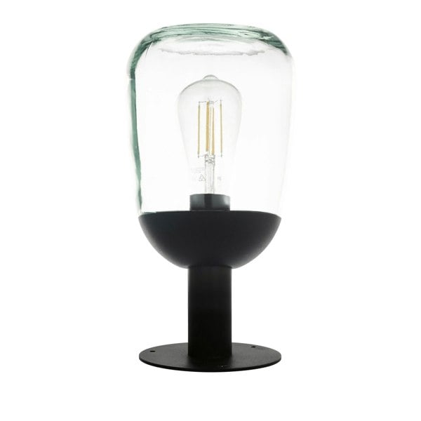 IP44 Outdoor Pedestal Light Black Aluminium & Glass 60W E27 Bulb Wall Post Loops