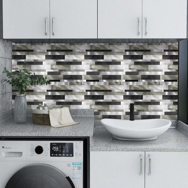 ENER-J Sleek Metallic Layers Peel & Stick Aluminum Tile, Size: 303 x 297 x 4 mm (Pack of 4)