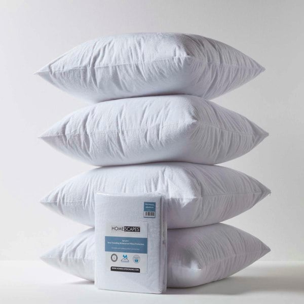 HOMESCAPES Terry Towelling Waterproof Pillow Protectors Pack of 4
