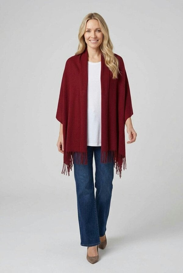 Izabel London Soft Texture Tassel Fringed Scarf - Burgundy - One