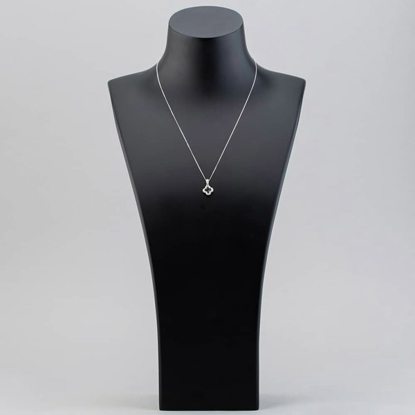 T. H. Baker 9ct White Gold Sapphire and Diamond Quatrefoil Cluster Necklace PP05330 SA 5.13.0034