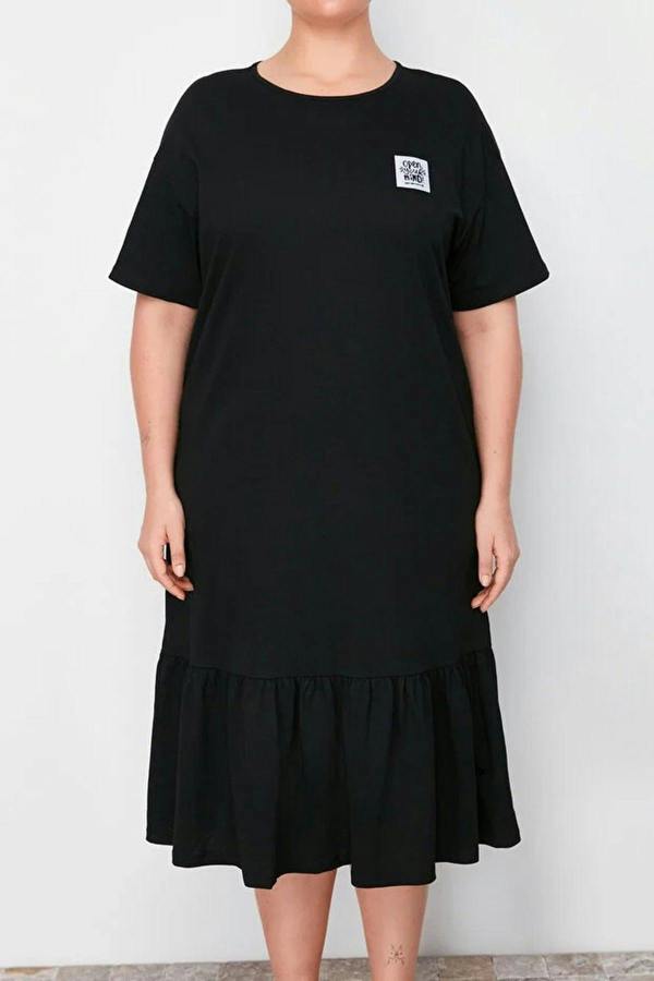 WOVCOR 100% Cotton Knitted Plus Size T-shirt Dress