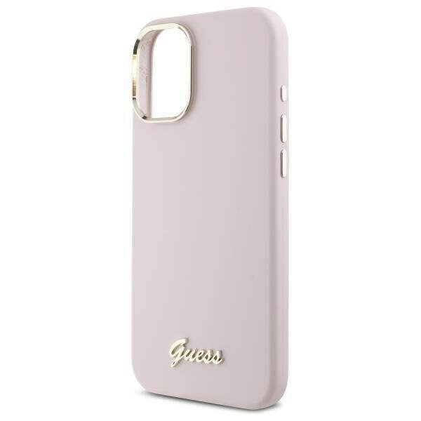 Guess Script Metal Logo & Frame Silicone Case for iPhone 16 6.1" Pink - GUHCP16SSMBSLP