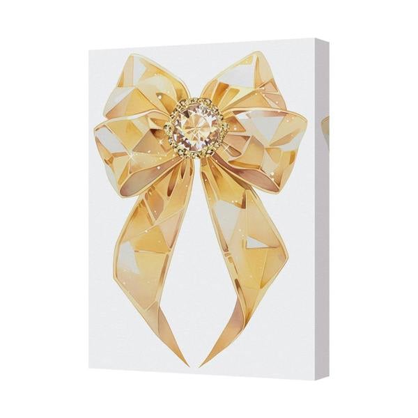 Benjamin Tate Design Gold Bow Canvas Wall Art Print With Crystal Center Jewel