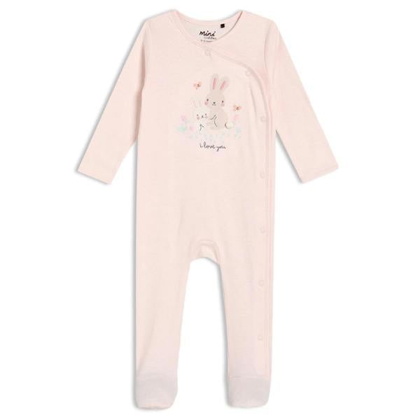 Mini Cuddles Baby Girls Rabbit Embroidered Sleepsuit, Pink