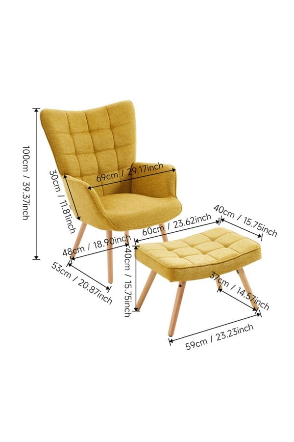 Living and Home Yellow Linen Upholstered Armchair with Footstool