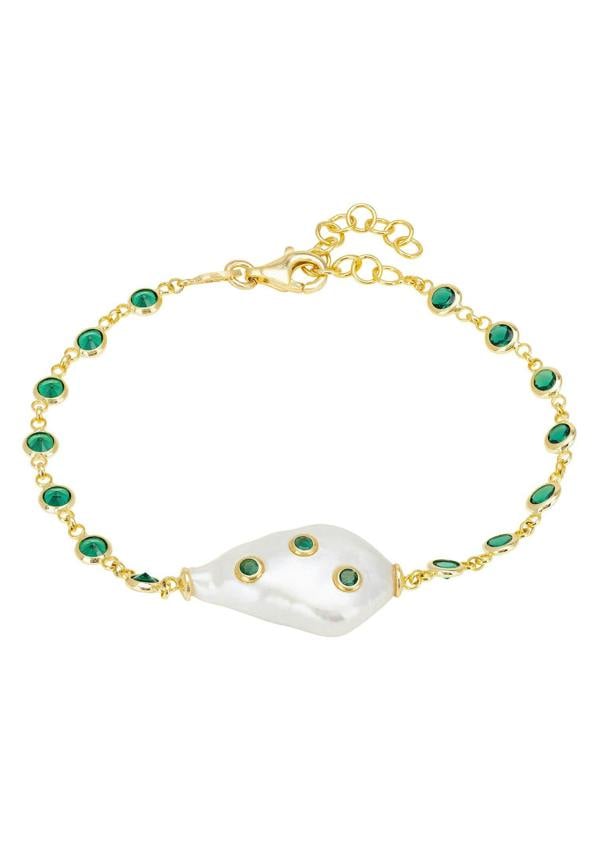 Latelita Polka Dot Baroque Pearl Bracelet Gold Emerald