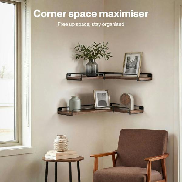 Levede Floating Shelves Set 2PC L-Shaped Corner Shelf Wall Mounted Wood Brown