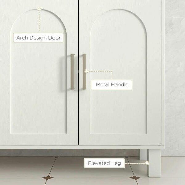 Under Sink Cabinet, Bathroom Sink Cabinet with U-Shaped Cutout, Two-Level Cupboard, Adjustable Shelf for Basin, Cream