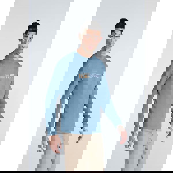 Animal Mens Tommy Back Print Organic Long-Sleeved T-Shirt - Blue