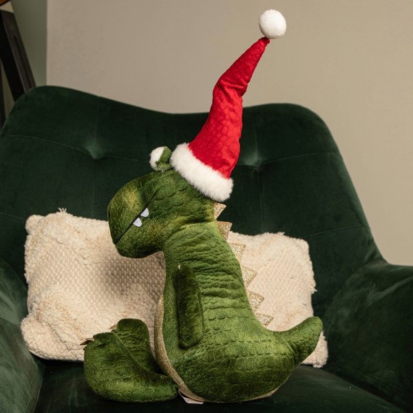 Samuel Alexander 48cm Green Sitting Christmas Dinosaur with Santa Hat