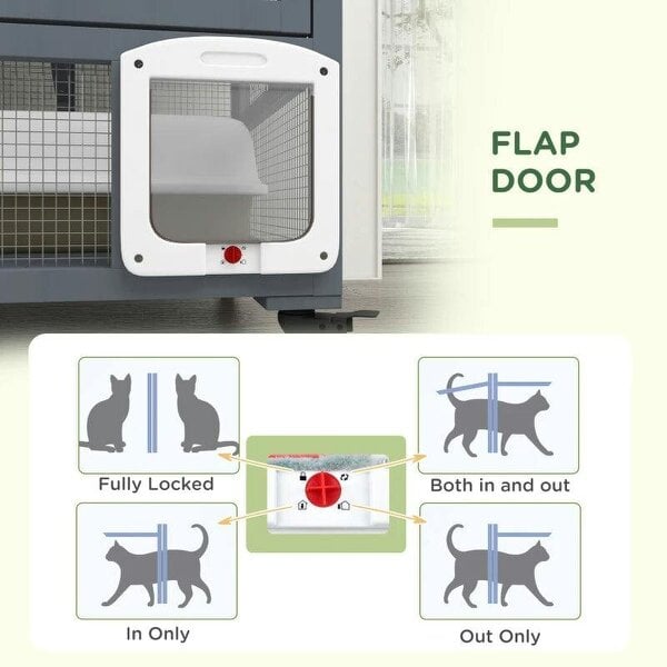 Cat House, Wooden Indoor Catio Cat Enclosure on Wheels, Wooden Kitty Cage with Platforms, Hammock, Light Grey