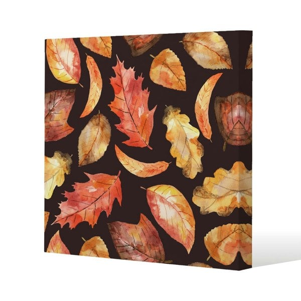 Benjamin Tate Design Autumn Leaves on Black Slim Style Canvas Print  30x30cm , 15mm Slim Real wood.