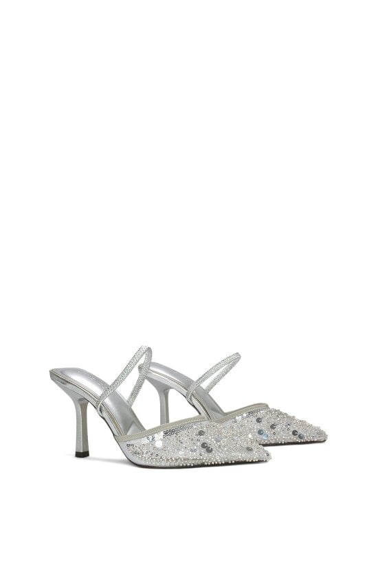 XY LONDON Slingback Stiletto High Heel Rhinestone Embellished Court Shoes