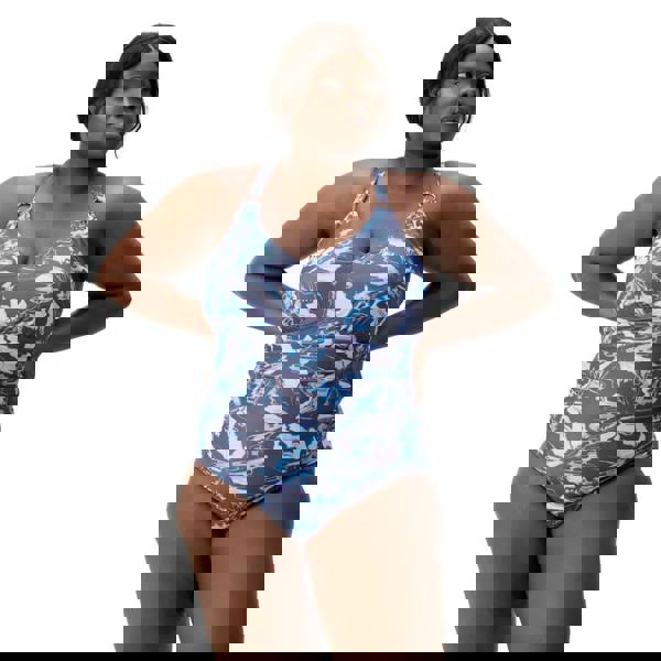 Plus size Speedo shaping printed V neck swimsuit in purple grey