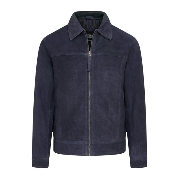Infinity Leather Mens Retro Classic Suede Leather Harrington Biker Jacket - Bryne - Navy