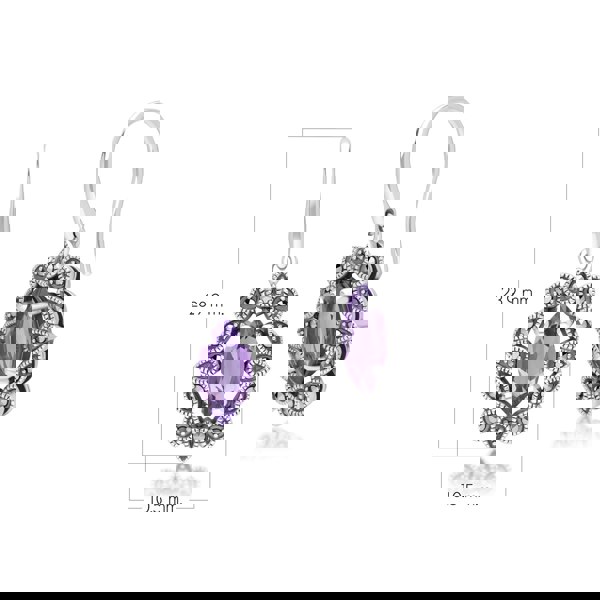 Gemondo Art Deco Style Marquise Amethyst & Marcasite Drop Earrings in Sterling Silver