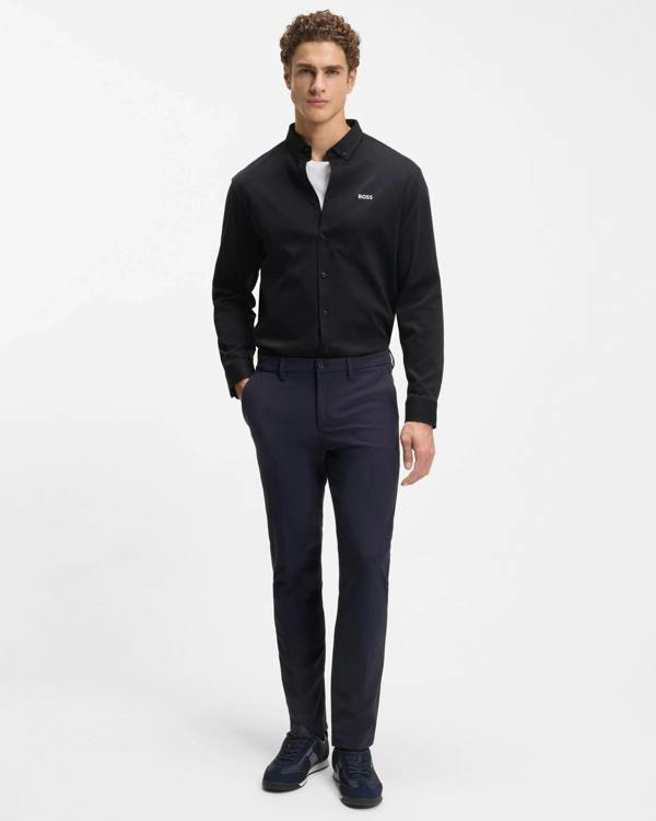 BOSS Green ST Motion Mens Long Sleeve shirt in cotton jersey with natural stretch - Dark Blue 402 | CHO | Designer Mens,Shirts,Long Sleeve