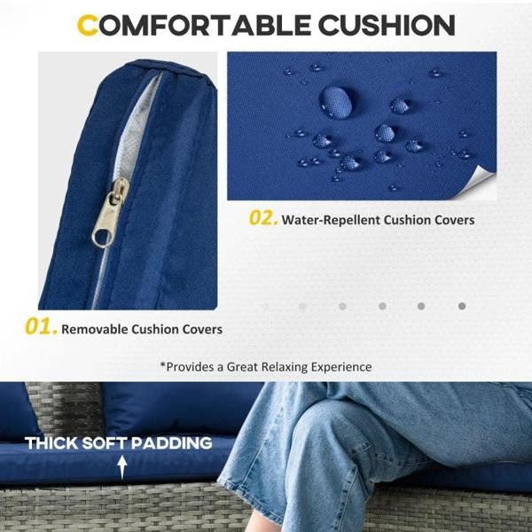 Dark blue outdoor cushion with water-repellent cover detail and removable cover design