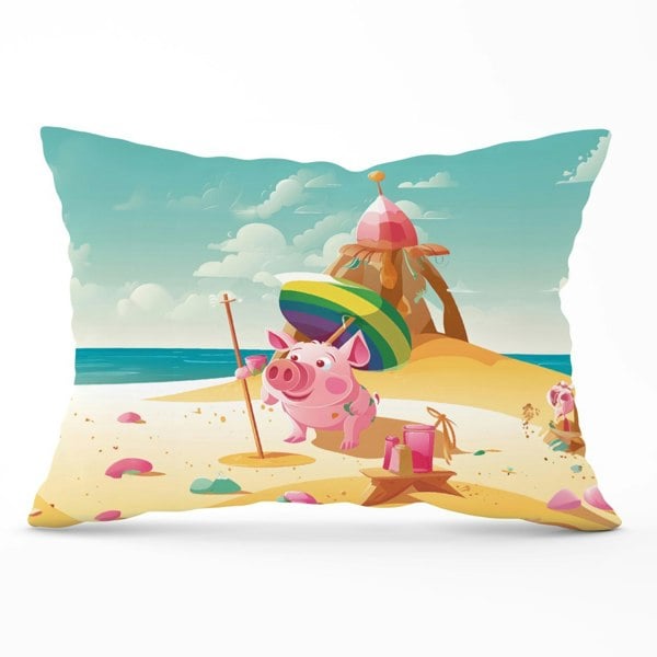 Warren Reed Piglet On A Beach Holiday Cushions