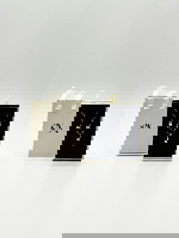 SVNX Mini Pearl Diamante Necklace and Earrings Set in Silver Colour