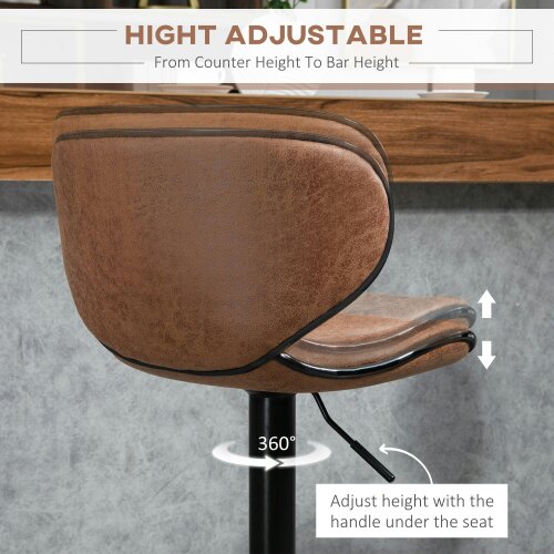 Wyld Haus Bama Microfiber Brown Adjustable Swivel Bar Stools Set Of 2 With Armless Design