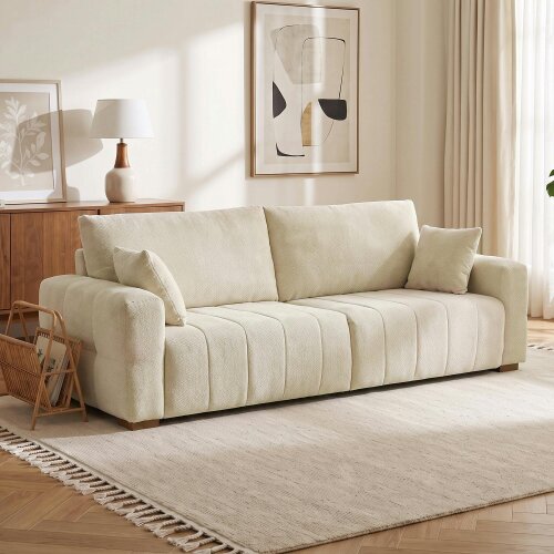 HOMCOM 3 Seater Sofa, Upholstered Velvet Couch with Pillows