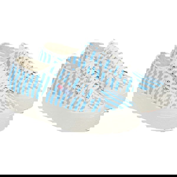 Superga Womens 2740 Print Stripes Trainers - Off White/Azure Summer Sky