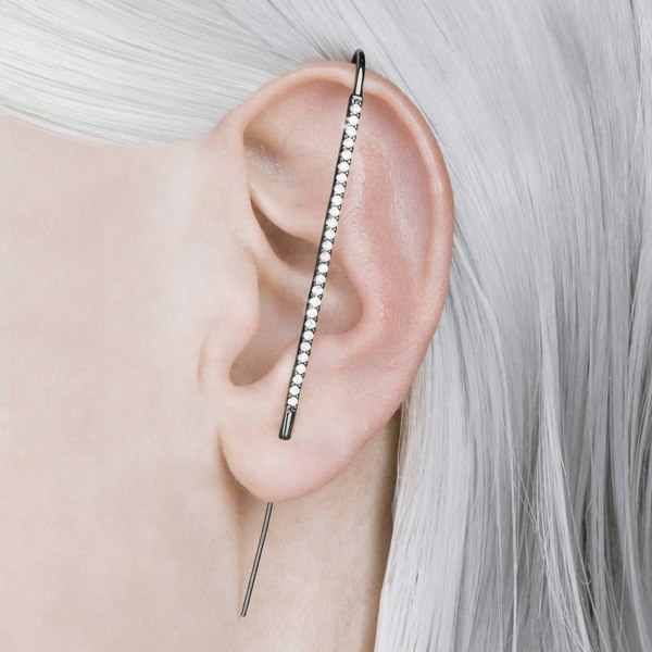 Rose Gold White Topaz Pin Ear Cuff Earrings - Otis Jaxon Silver Jewellery