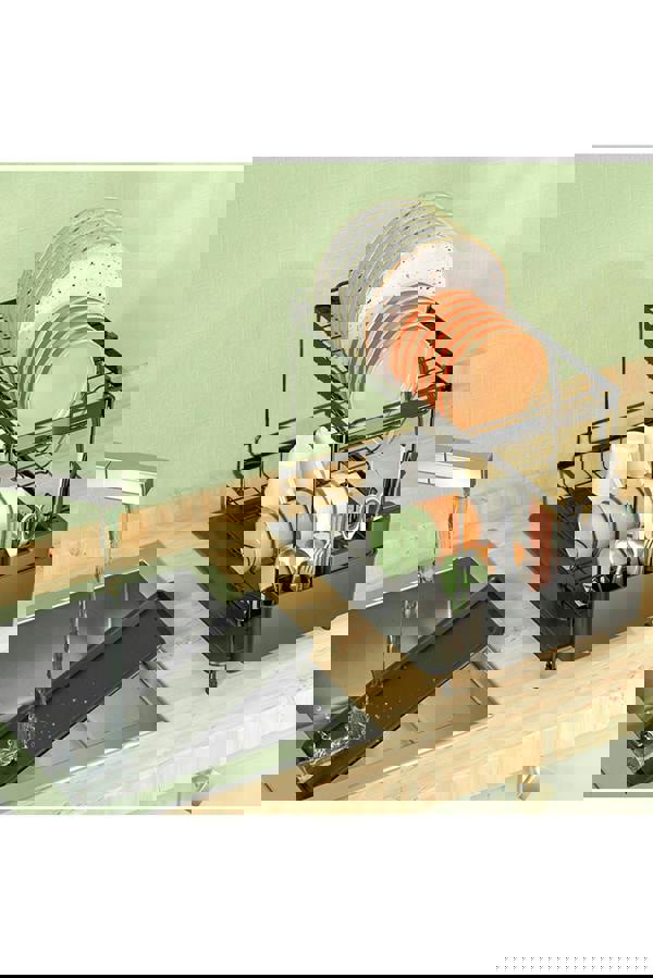 Living and Home 2-Tier Dish Drainer Rack Drying Rack with Detachable Drainboards & Kitchenware Holder