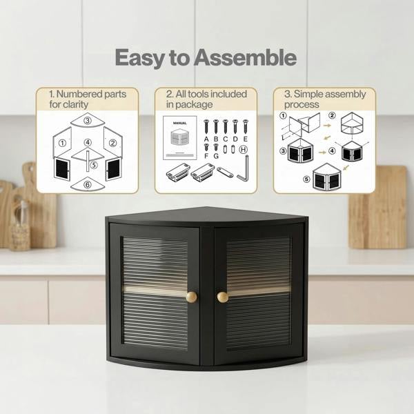 Toque Bread Bin  Corner Bread Bin for Kitchen  Double-Layer Bamboo Box  Black