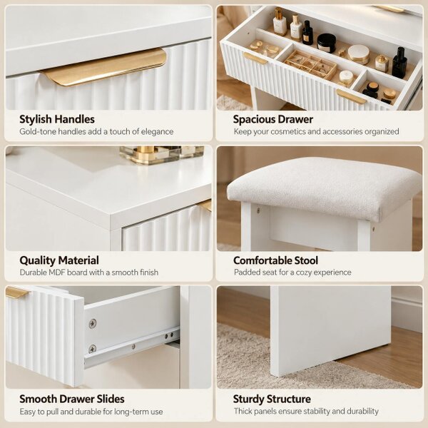 HOMEWEDO  Vanity Table with LED Mirror and Stool, with 7 Colour Lights & USB Port-W80 x D38 x H139.5 CM