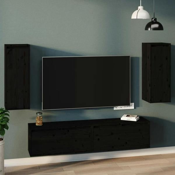 Berkfield Wall Cabinets 2 pcs Black 30x30x80 cm Solid Wood Pine