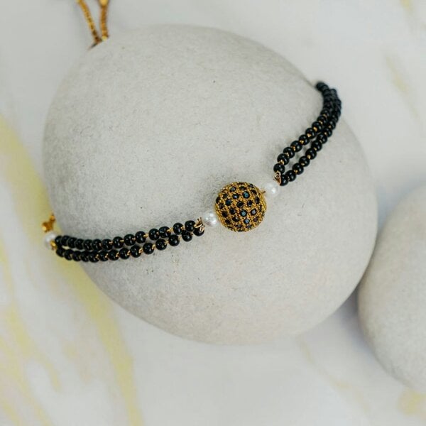 The Colourful Aura Indian Gold Plated Black Bead Everyday Mangalsutra Minimalist Nazaria Bracelet
