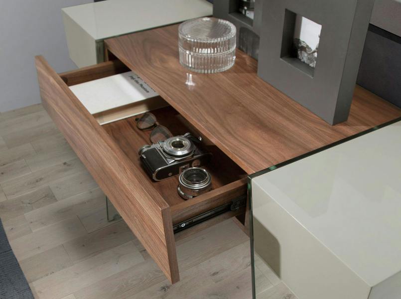 Angel Cerdá Rectangular Console Table Grey Wood, Walnut and Tempered Glass 3029