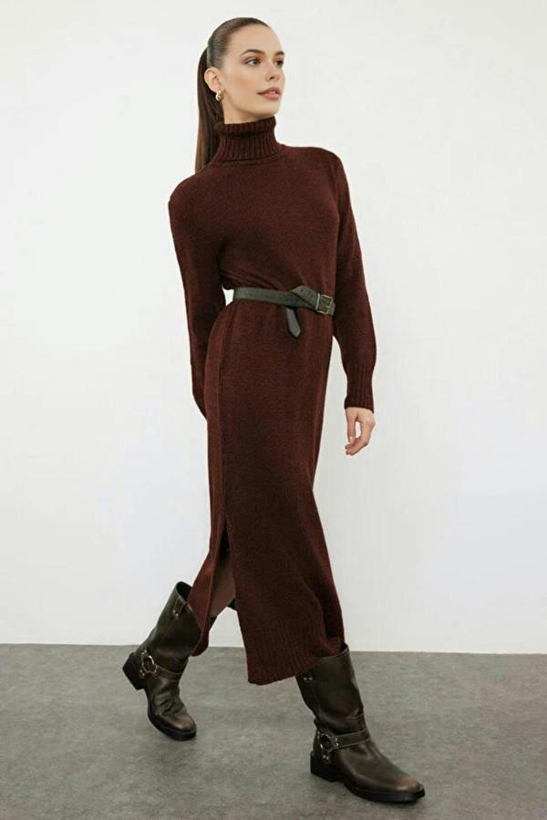 WOVCOR Midi Wide Cut Soft Texture Knit Dress