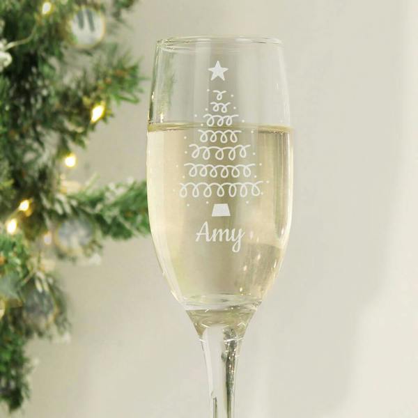 Personalised Christmas Tree Glass Flute - main product image