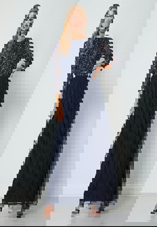 Embellished Sequin Long Sleeve Maxi Dress - ANGELEYE