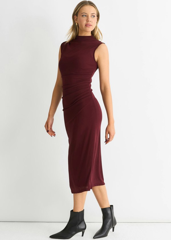 Gini London Plain Ruched Jersey Midi Dress