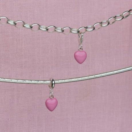 Sterling Silver Pink Enamelled Heart Charm - MYLEE London