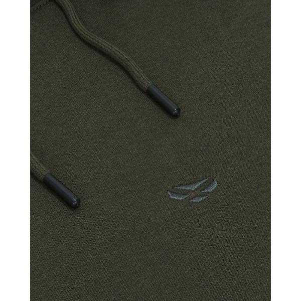 Hoggs of Fife hoodie chest logo detail with adjustable drawstring hood in green cotton fabric