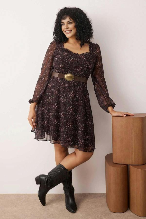 WOVCOR Chiffon Mini Woven Plus Size Dress